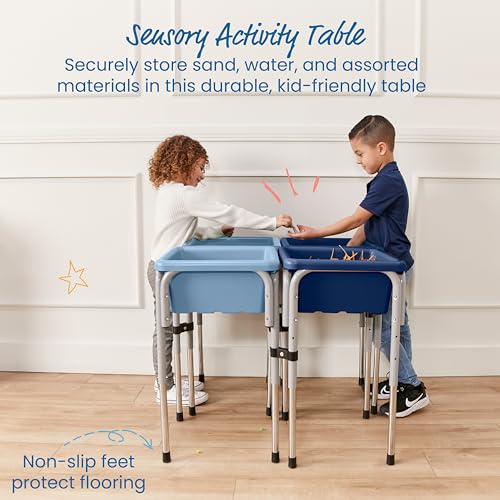 Image of ECR4Kids 4-Station Sand and Water Adjustable Play Table, Sensory Bins, Navy /Powder Blue