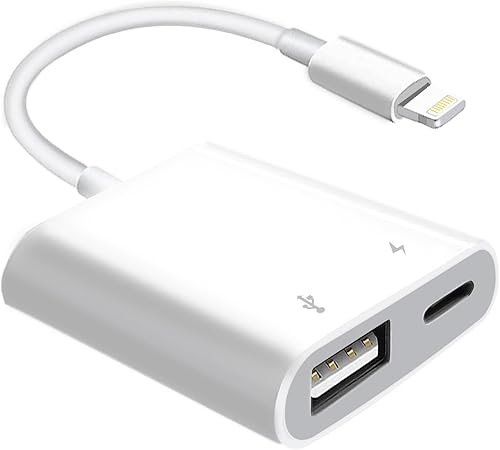 Certificado MFi de Apple Adaptador de cámara Lightning a USB con puerto de carga para iPhone, cable OTG USB 3.0 hembra para iPad para conectar