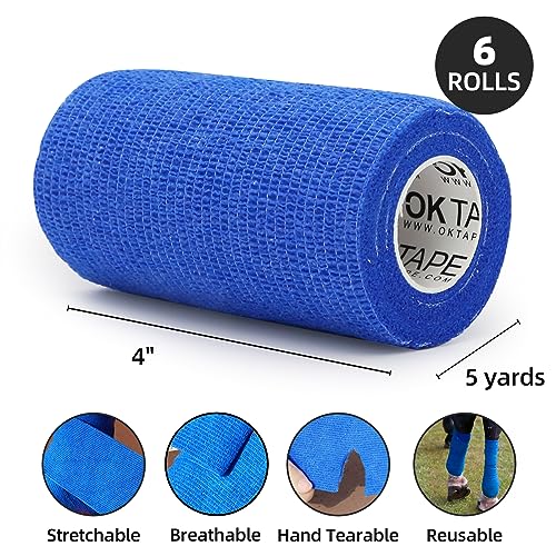 Image of OK TAPE Self Adherent Cohesive Bandages Wrap 6Packs 4 inch x 5 Yards | Non-Woven Elastic for Thumb Finger Wrist Ankle Self Adhesive Bandage Wrap Breathable Vet Wrap Bandages Tape (Mixed Colors)