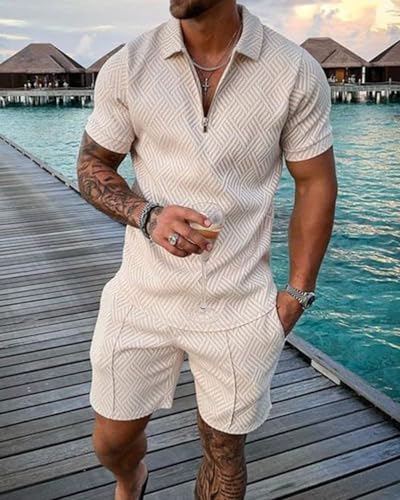Mens Short Sets 2 Piece Outfits Fashion Summer Tracksuits 1/4 Zip Short Sleeve Polo Shirt and Shorts Set for Men2