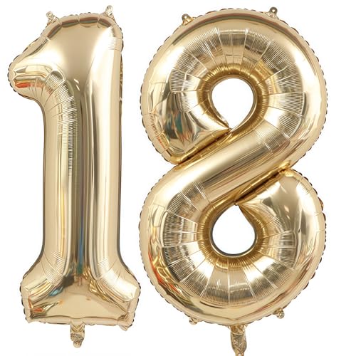 Image of Champagne Gold 18 Balloon Number,40 Inch Light Gold 18 Balloons Big Foil Mylar Helium Number 18 Balloon for Birthday Party Anniversary Decorations