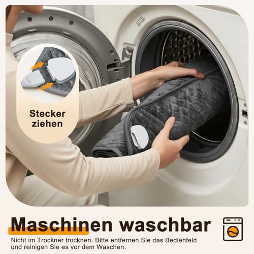 Focbeo XXXL Heizkissen mit Abschaltautomatik (80 x 60 cm), Wärmekissen elektrisch mit 6 Temperaturstufen & 4 Zeiteinstellungen für Rücken, Schultern, Bauch, Beine, Schnellaufheizung, Maschinenwaschbar