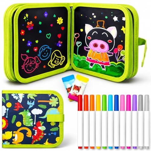Image of Kaidaa Reusable Toddlers & Preschoolers Activity Book for (3-8 Yrs Kids) | Reusable Drawing & Writing Book | 14 Pages | 12 Washable Markers + 2 Wet Wipes