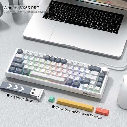Image of Womier VK66 PRO 60% Gaming Keyboard Wired, QMK /VIA Creamy Mechanical Keyboard, Hot Swappable Gasket Mount RGB Key Board & Translucent Keycaps (White)