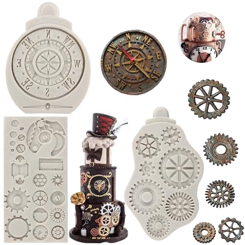 MYPRACS Steampunk Gear Moule En Silicone Boussole Engrenages Dents Moules à Fondant Pour Steampunk Voyage Thème Décoration De Gâteau Chocolat Bonbons...