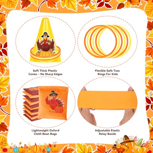 Image of Fennoral 4 in 1Thanksgiving Carnival Game Set for Kids | Turkey Ring Toss & Bean Bag Toss Game with 3-Legged Race Bands,Fall Harvest Indoor Outdoor Backyard Party Family Activities
