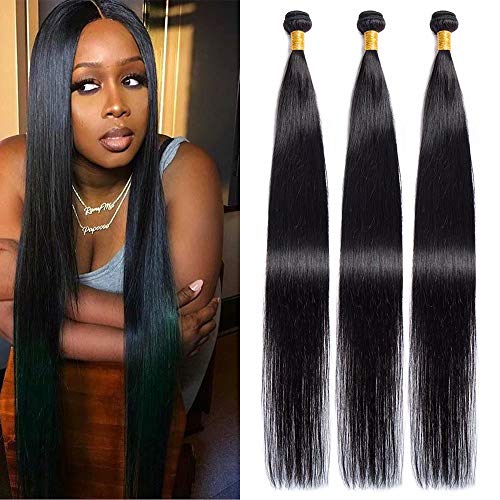 Maxine Brazilian Long Silky Straight Virgin Human Hair 3 Bundles 38 38 38 Inch 100% Unprocessed Hair Weave Bundles Extensions Deals 10a Natural Color