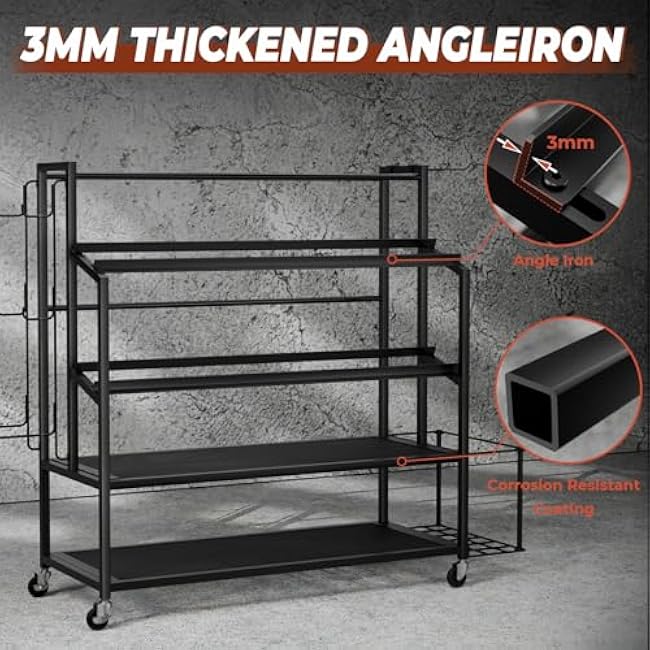 XL Dumbbell Rack Weight Stand - 4-Tier Adjustable Weight Rack for Dumbbells, Home Gym Storage Rack for Yoga Mat Foam Roller Kettlebells, Workout Equipment Storage Organizer With Wheels and Hooks