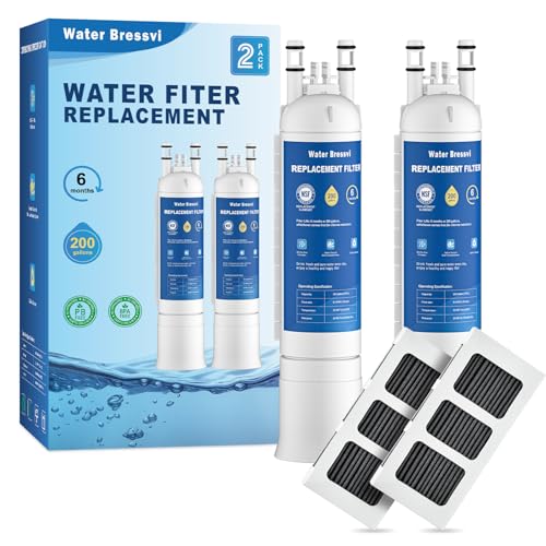 Water Bressvi Water Filter Replacement Compatible with Frigidaire FPPWFU01, FPPWFU01, PurePour PWF-1, PureAdvantage PWF-1 Water Filter and PureAir Ultra II PAULTRA2 Air Filter Combo (2+2)