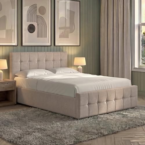 Vida Designs Valentina Ottoman Bed Frames Complete (Beige, Double | No Mattress)