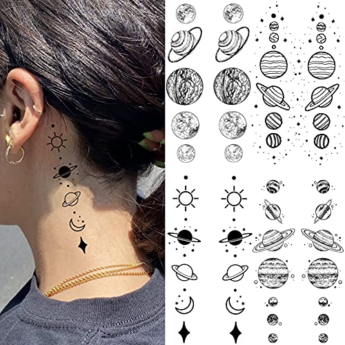 Shegazzi 15 Sheets Realistic Space Planets Chain Temporary Tattoos For Women Men Arm Neck, Butterfly Solar System Moon Sun Star Fake Tattoo Sticker, Small Universe Tatoos Kids Girls Boys Forearm Body #TOP1