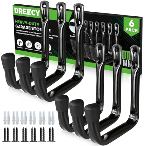 Dreecy J Utility Hooks for Hanging Heavy Duty Garage Storage Utility Hooks for Garage Wall, Color Black, 6 Pack