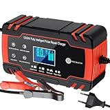 Husgw Chargeur Batterie Voitures 12V/24V 8A, Chargeur de Batterie Intelligent Moto avec Fonction Réparation, Maintien de Charge Auto, Écran LCD, pour Voiture Moto Camion, AGM, Gel, Wet, SLA (4-150 AH)