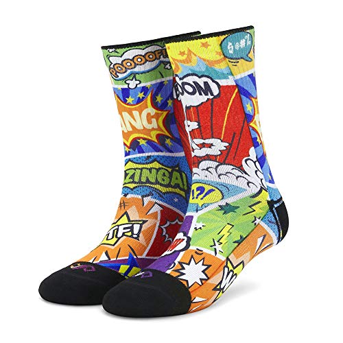 Image of DYNAMOCKS Men & Women Crew Length Socks (Comic+Cassettes)(Combo Pack of 2; Multicolour; Anti-Odour; Breathable; Durable) (Small-Fits Shoe Size India /UK 4-7)(Large-Fits Shoe Size India /UK 8-10)