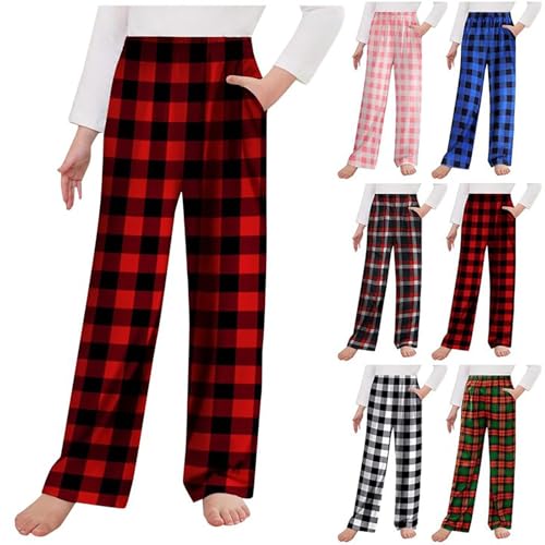 Generic - 1/2 Pack Boys Paja_mas Pants 4-13 Years Girls Long Plaid Pants Soft Bottoms with Pockets Elastic (1pack Red, 4-5 Years)