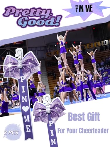 Image of Cheer Pin Me Ribbon Cheerleader Pin Me Bow Cheer Bow Keychain with Rhinestones Cheerleading Sports Accessory Gift