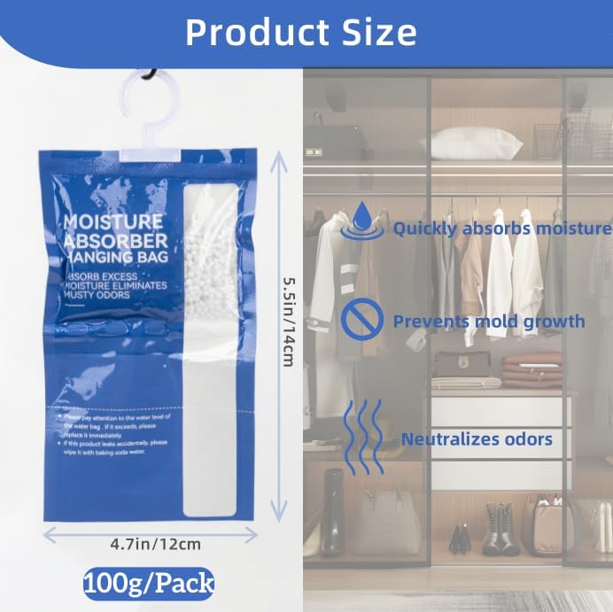 Miniatura 4 de Absorbentes de humedad  4 paquetes de bolsas deshumidificadoras colgantes para armario, bolsas absorbentes de humedad, bolsas desecantes para el