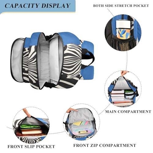 Zebra Blue Backpack Lightweight Bookbag Laptop Backpack College School Bag for Teen Boys and Girls with Reflective Stripes4