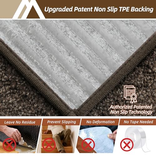 Image of COSY HOMEER Edging Stair Treads Non-Slip Corner Indoor Stair Runners for Wooden Steps,Landing Slip Resistant Stair Rugs for Kids and Dogs, 100% Polyester TPE Backing,Brown,20 inchX32 inch