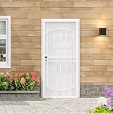 Lakenyon Prehung Steel Security Screen Door, 32' x 80', White Diamond Mesh, All-Steel Construction, Modern Storm Door for Front Entry, Weather-Resistant & Durable Front Door Screen