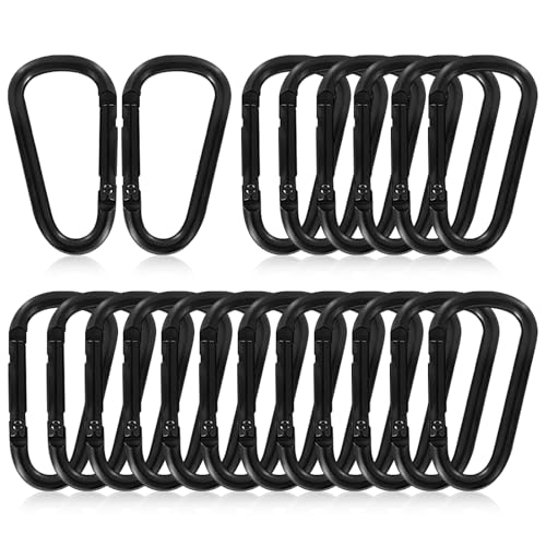 XHMAXE 20 Pack Carabiner Clip, Black Aluminum Carabiner D Ring Hook Keychain Clip for Backpack, Travel, and Outdoor Adventures for Young People (D5 1.85inch)