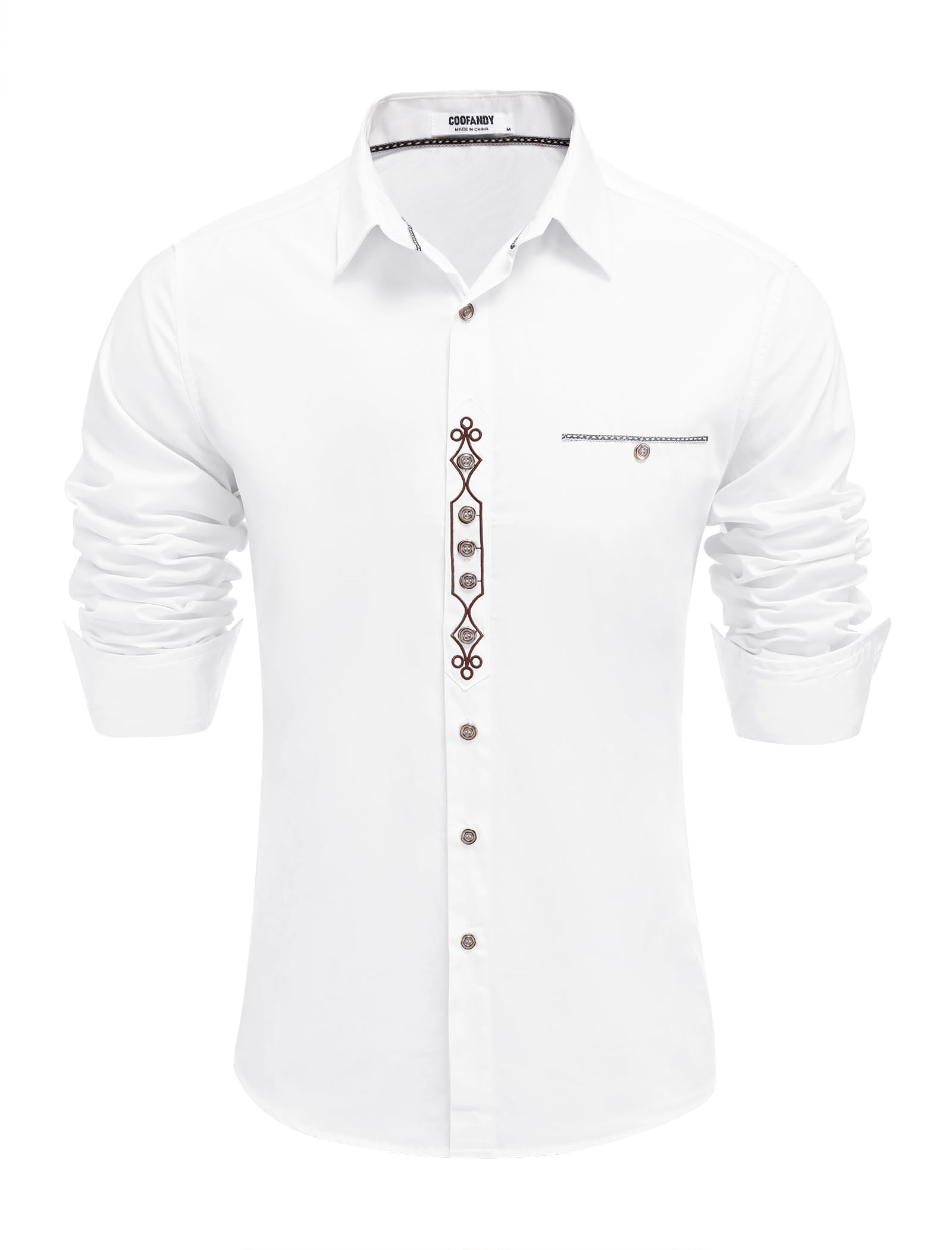 COOFANDY Hemd Herren Langarm Trachtenhemd Weiß Oktoberfest Hemd Regular fit Freizeithemd Herrenhemden mit Baumwolle