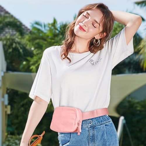 Image of Belt Bag for Women Two-Way Zipper Cross Body Fanny Pack Fashion Waist Packs Everywhere Belt Bag with Adjustable Strap Gifts for Teen Girls Women Men (Light Pink)