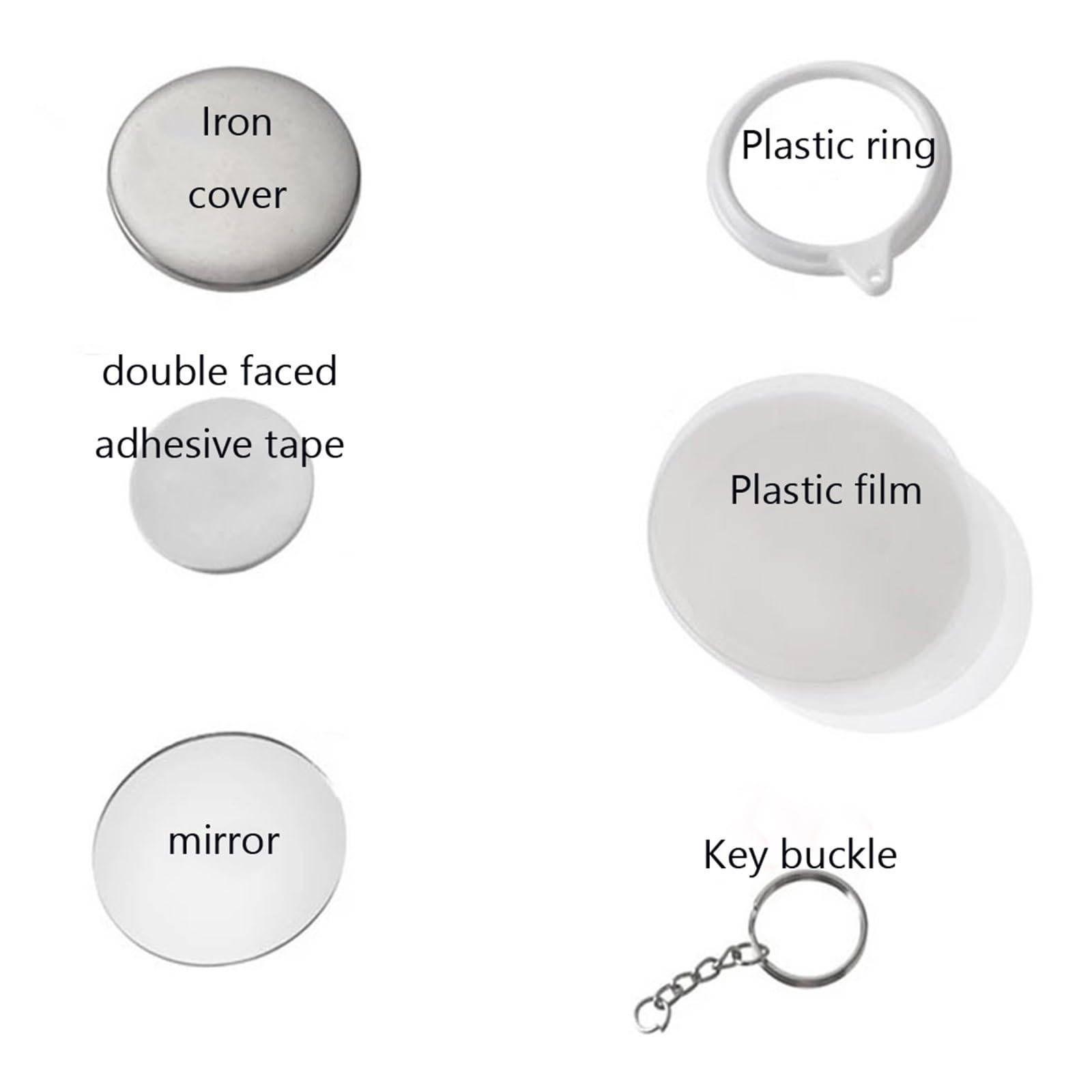 Blanko-Button-Pin-Abzeichen-Bausatz, 50 Sets Schlüsselschloss Spiegel Blanko Badge Button Pins Blanko DIY Bastelteile Maker 50 Stück 44/58mm(58mm)