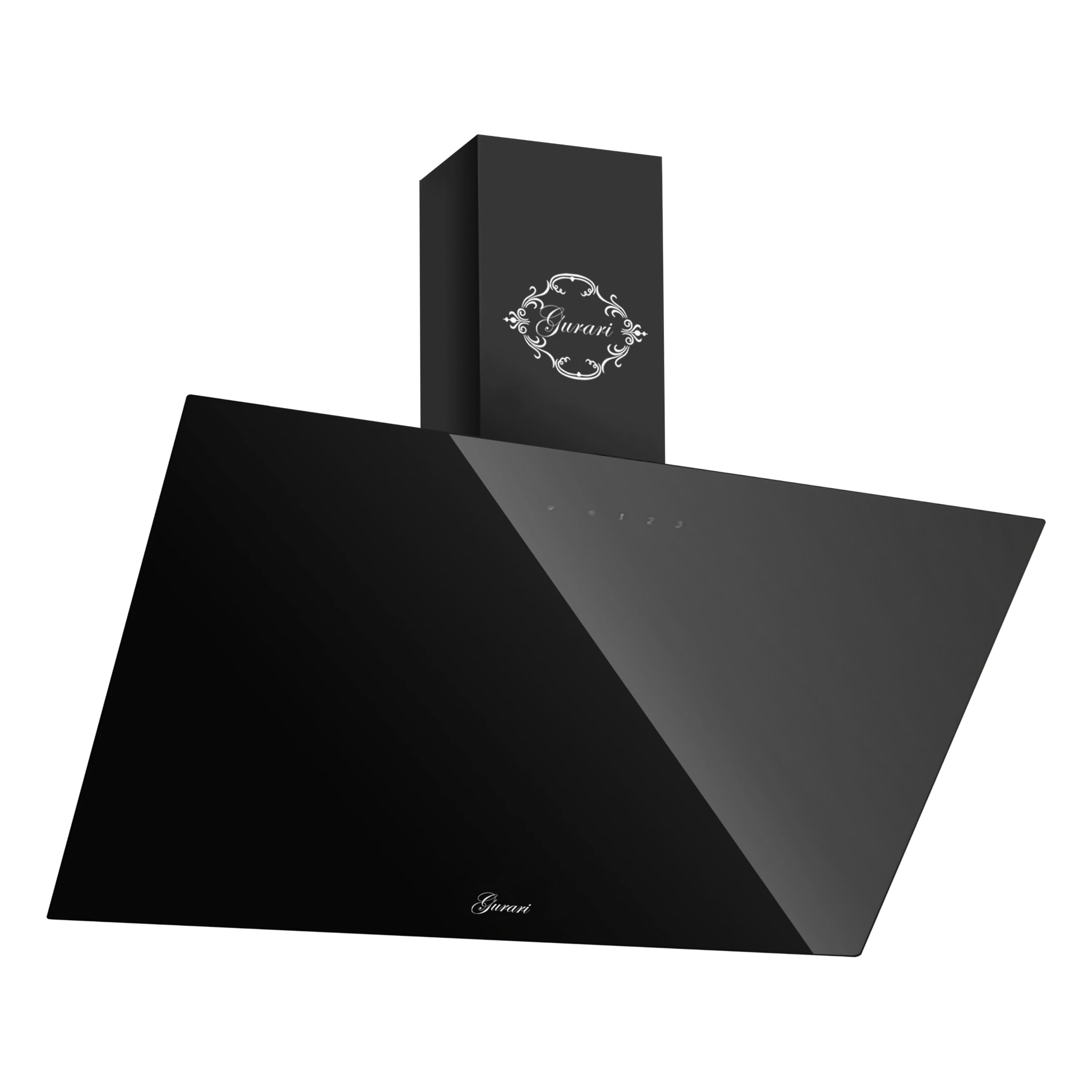 Gurari Cappa Aspirante 90 cm a Parete GCH D 286 Vetro Nero | Design Senza Testa e Inclinato | Motore 1000 m³/h | TouchControl, Telecomando Incluso | LED | Timer | Filtro Lavabile | Scarico e Ricircolo