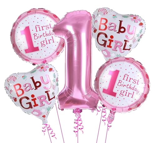 Image of Rozi Decoration Baby Girl 1st Birthday Balloon Set | Pink Number 1 Foil Balloon with Baby Girl Printed | First Birthday Party Decoration | Cute Combo for Kids Celebration