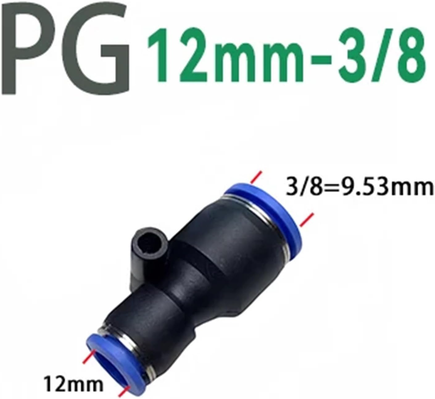 1pc PG Pneumatic Quick Connector Air PU Pipe inch 5/32 1/4 "5/16" 3/8 1/2 Variable Diameter English Conversion Metric 6 8 10 12mm ﻿(PG 12mm-3l8)