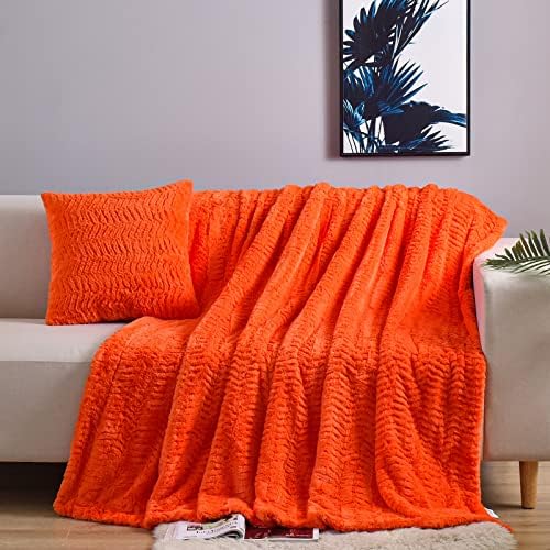 YUSOKI Luxury Double Sided Faux Fur Throw Blanket(Without Pillows),Decorative Soft Fuzzy Fluffy Cozy Blanket for Couch Bed Chair Sofa Women Teen Girls Gift(Orange,50" x 63")