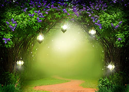 BELECO 10x8ft Fabric Enchanted Forest Backdrop Magic Misty Forest with Road Fantasy Garden Spring Landscape Photography Backdrop for Tinkerbell Party Baby Shower Banner Birthday Party Photo Props