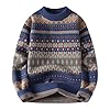 Men's Winter Knitted Jumper Jacquard Wool Jumper Jacquard Sweatshirt Norwegian Pattern Classic Sweater Stand-Up Collar Casual Shirt Thick Chunky Knit Shirt, O Navy, 3XL #4