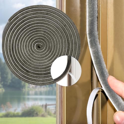 TRUHUI Self-Adhesive Brush Weather Stripping Brush Pile Draught Seal Window Door Brush Seal Strip 7mm(Width) x5mm(Height)*10M(Length) Grey