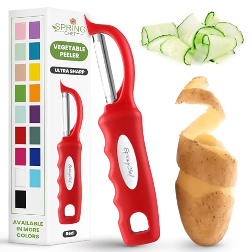 Image of Spring Chef Swivel Vegetable Peeler for Kitchen with Soft Grip Handle, Red