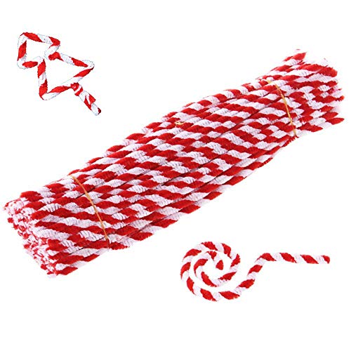 Tiges cure-pipes chenille à rayures rouge et blanc Carykon | Lot de 100