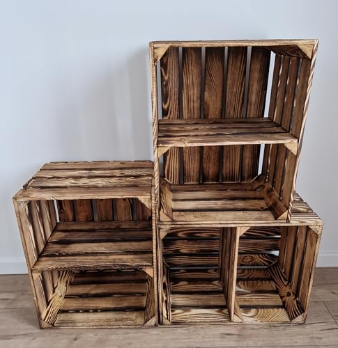 1,2,3,4 Solid&Strong Storage Wooden Crates Fruit Storage Box Shelf Decor - Clean -Natural, Burn Effect -Record Crates (Burnt Effect Long, 2 - View #13