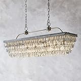 Vintage Crystal Rectangular Chandelier, Luxury Ceiling Light Fixture Over Kitchen Island, Large Light Fixture for Dining Room, Living Room, Bedroom (40 Inch)