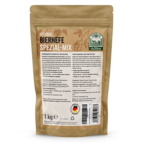 FarmLife Bierhefe für Hühner & Geflügel Spezial Mix 1kg – Natürliche Futterergänzung aus Bierhefe BT, Aroniabeere & Leinkuchenmehl, Unterstützt Verdauung, Haut & Federbildung