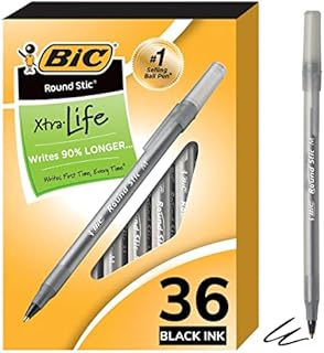 Bic Round Stic Xtra Life Black Ballpoint Pens, Medium Point (1.0mm), 36-Count Pack of Bulk Pens, No. 1 Selling Ballpoint Pens (GSM36WM-BLK)