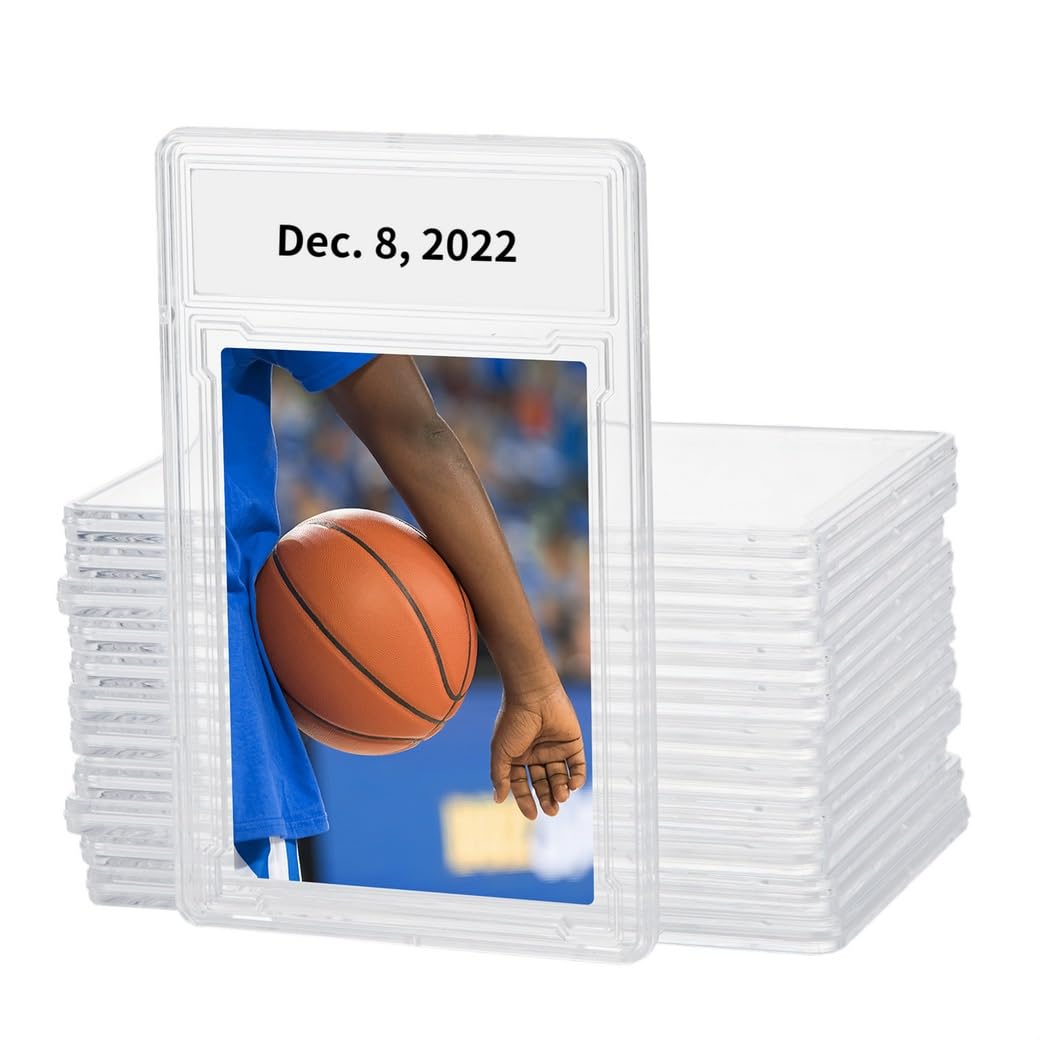 Confezione da 12 protezioni per carte in acrilico trasparente, scatola rigida per carte collezionabili con sezione etichette, perfette per sport, anime, carte stelle, 12 x 7,6 cm