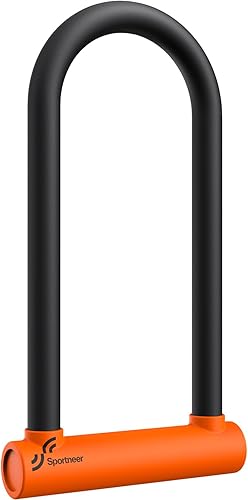 Sportneer Bike U Lock - Cerraduras antirrobo de 0.709 in con grillete de 0.709 in con 3 llaves, cerraduras en U para bicicleta con soporte de