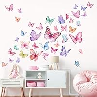 wondever Watercolor Butterfly Wall Stickers Colorful Butterflies Peel and Stick Wall Art Decals for Girls Bedroom Baby Nursery