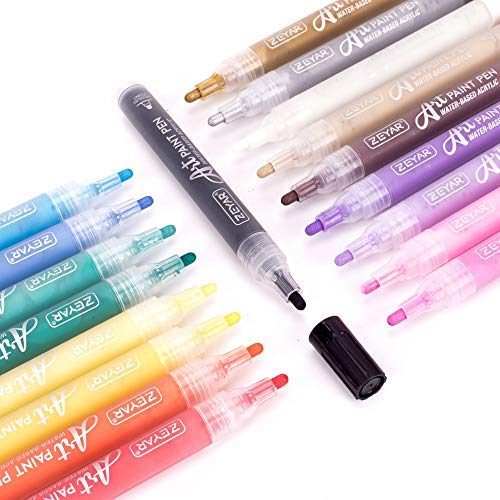 ZEYAR Acrylic Paint Pen for Rock Painting, Water based,Medium Point,Assorted colors,odorless,Acid free,Opaque ink,18 colors, Premium quality, Professional Paint Marker Manufacture