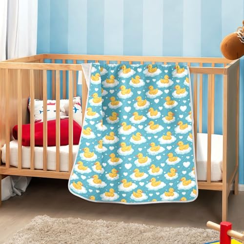 Image of Toddler Blanket for Baby Boy or Girl Soft Multi Use Wrap Swaddle for Infant Toddler 30X40in Cute Yellow Ducks Floating on Clouds