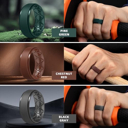 Egnaro Men's Rings 8.5mm Wide-2mm Thick Inner Arc Ergonomic Breathable Rubber Wedding bands-Hypoallergenic for Gym/Outdoor/Gift((1-7 Variety Pack with Half Size)