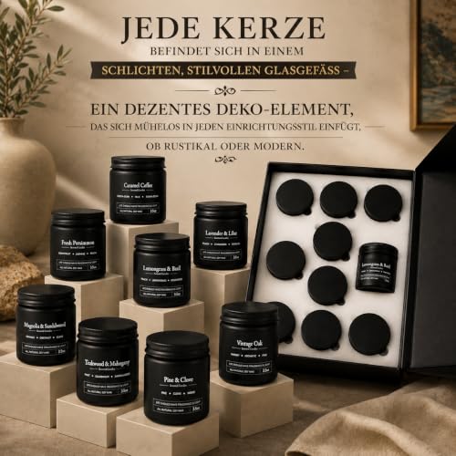 Set di 10 Candele Profumate da Uomo, Confezione Regalo Elegante con 10 Fragranze, Candele Aromatiche in Vetro, Idea Regalo per Papà, Marito, Fratello, Compleanno, Natale, Festa del Papà - 13