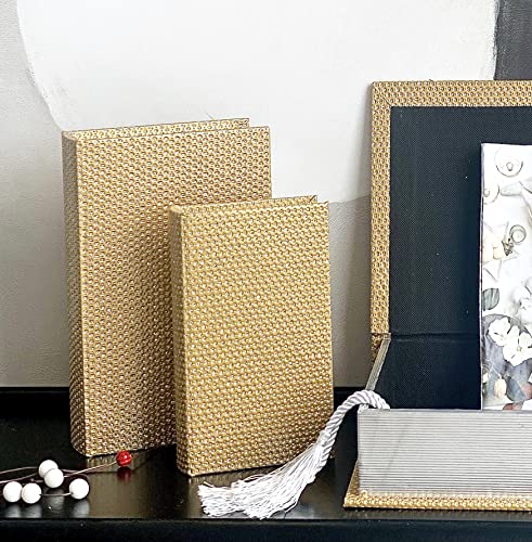 Mode Home Set Of 3 Wooden Decorative Nesting Storage Book Boxes, Gold Glitter Leather With Magnetic Closure, Fake Book Boxes Ideal Gift For Wedding Memories Jewelry Trinket #TOP5