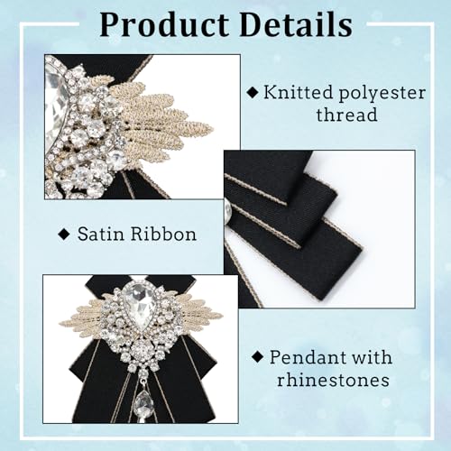 Image of Luckyvestir Womens Mens Bow Tie Ribbon Black Rhinestone Bow Ties Men Large Crystal Bowknot Bowtie for Wedding Party Banquet